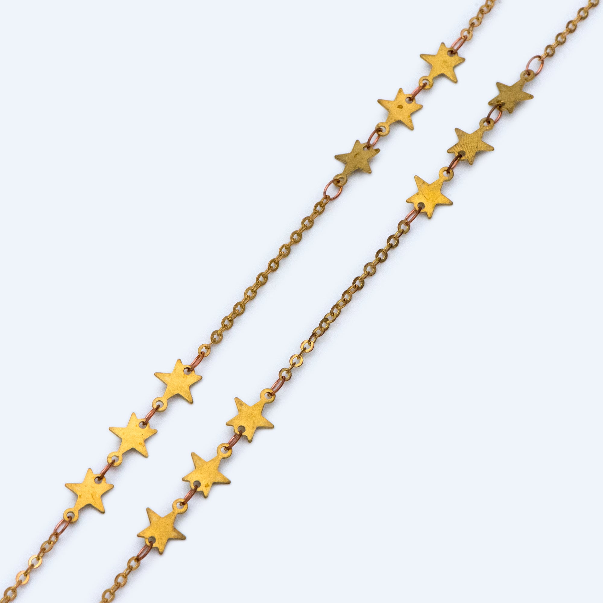 Raw Brass Star Beaded Chain 6.6mm, Unplated Star Link Chain Wholesale (#LK-214-RB)/ 1 Meter=3.3ft
